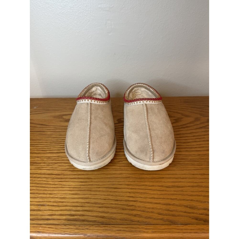 Ugg Tan Suede Fleece Lined Slippers Mules Size 9 with Red Gold/Brown Embroidery - Picture 2 of 7